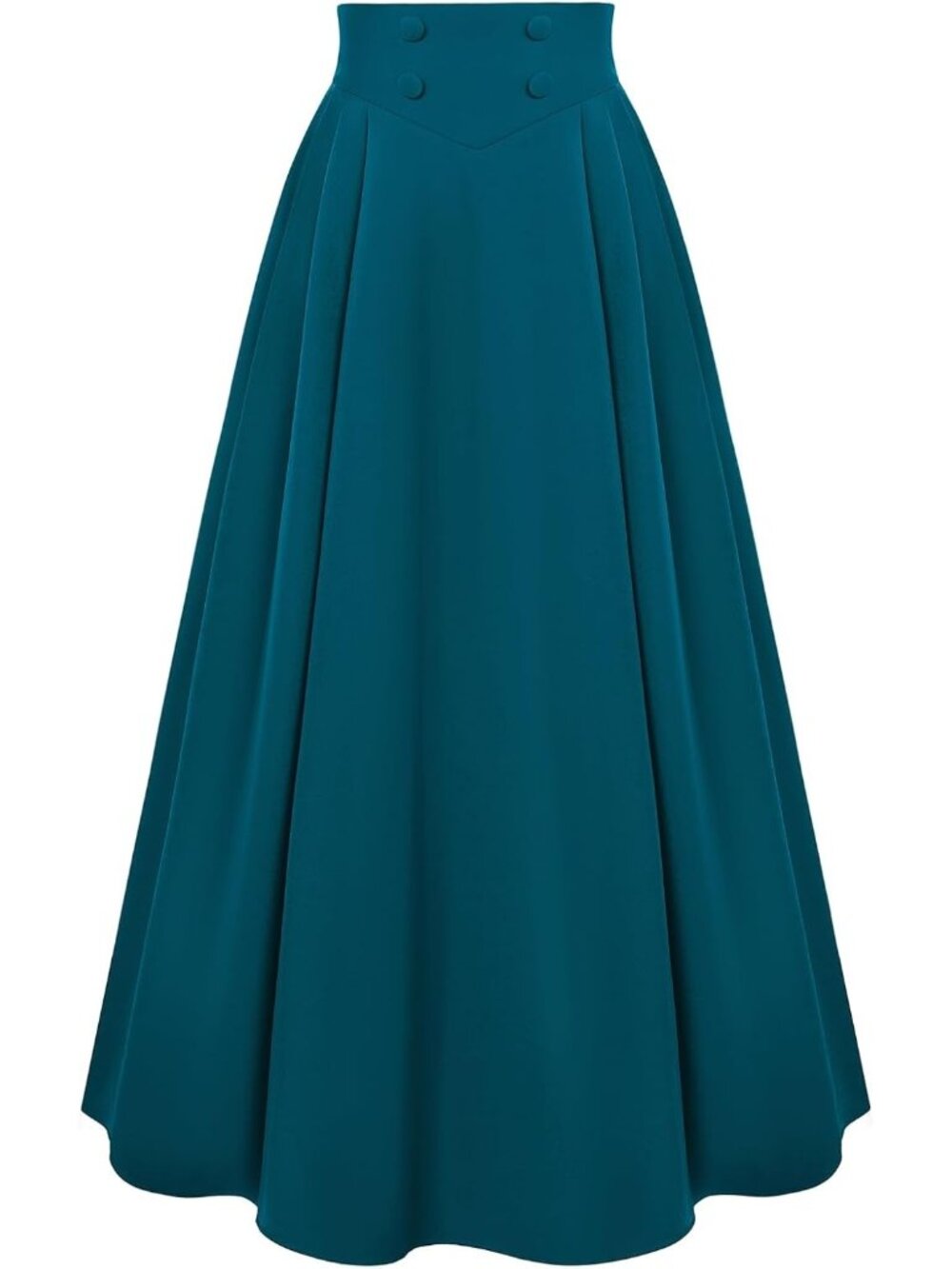 Women's Peacock Blue Side Pleats Back Elastic Waistband Side Zipper Maxi Skirt